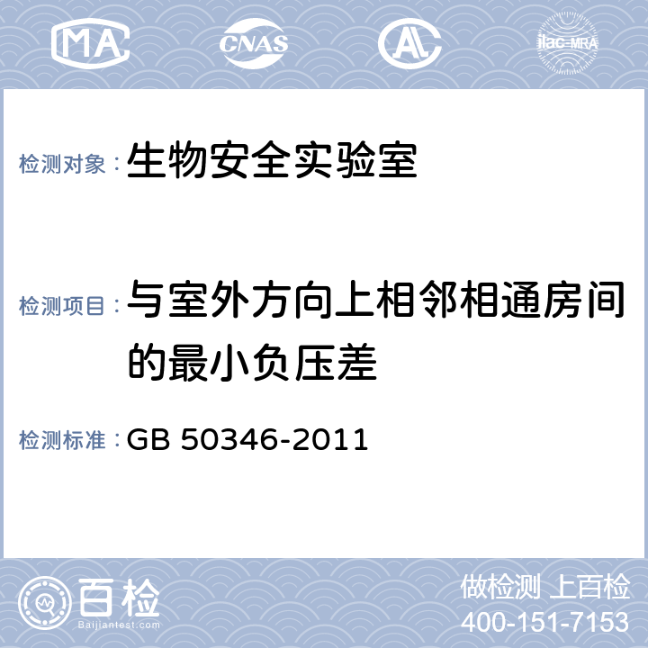 与室外方向上相邻相通房间的最小负压差 生物安全实验室建筑技术规范 GB 50346-2011 3.3