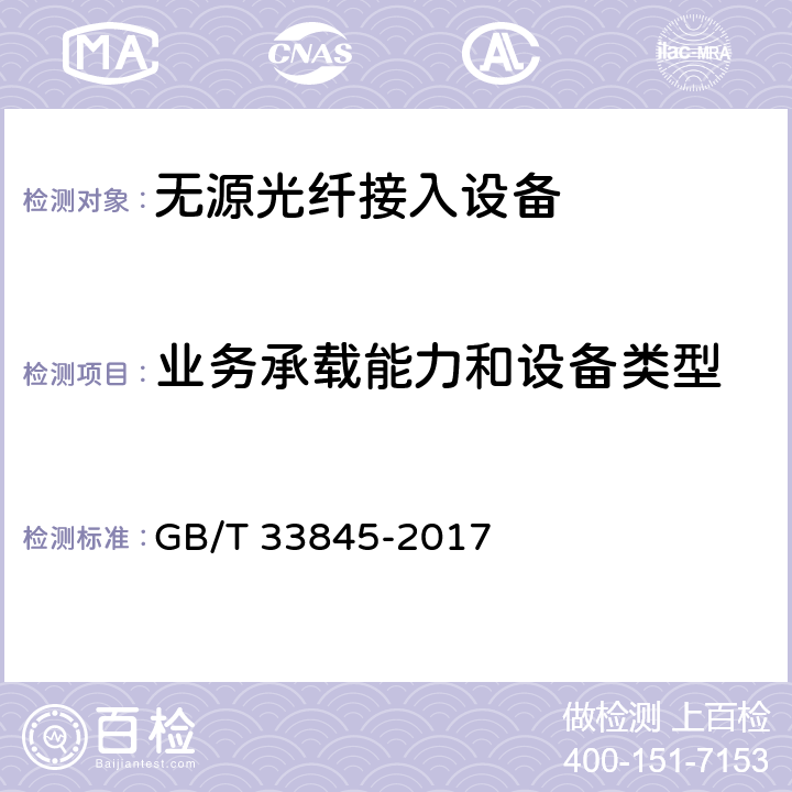 业务承载能力和设备类型 接入网技术要求 吉比特的无源光网络(GPON) GB/T 33845-2017 7