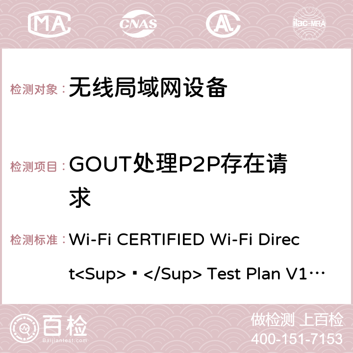GOUT处理P2P存在请求 Wi-Fi联盟点对点直连互操作测试方法 Wi-Fi CERTIFIED Wi-Fi Direct<Sup>®</Sup> Test Plan V1.8 6.1.9