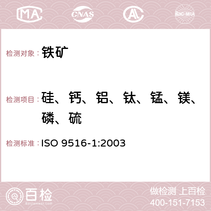 硅、钙、铝、钛、锰、镁、磷、硫 铁矿—用X射线荧光光谱法测定各种元素 第一部分：综合规程 ISO 9516-1:2003