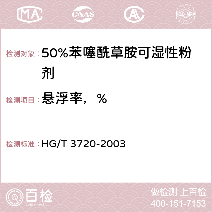 悬浮率，% HG/T 3720-2003 【强改推】50%苯噻酰草胺可湿性粉剂