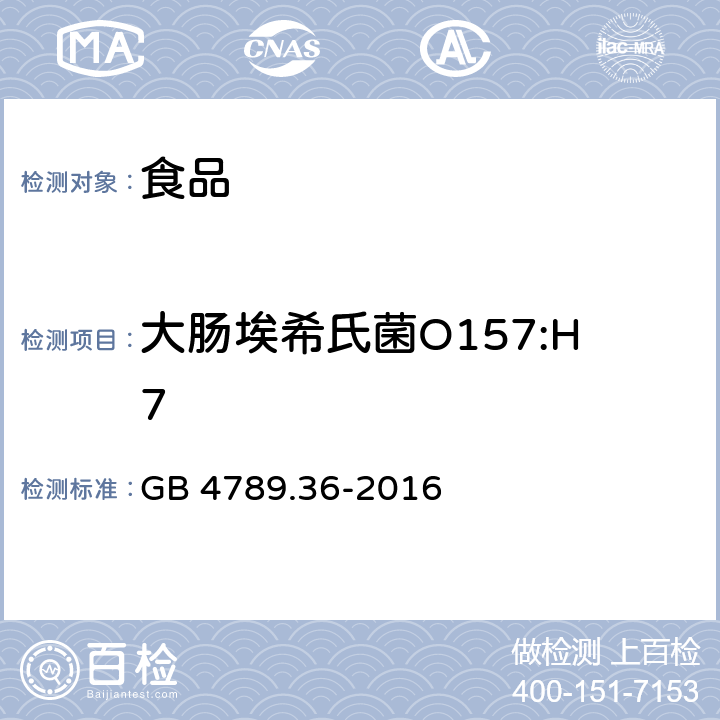 大肠埃希氏菌O157:H7 食品安全国家标准 食品微生物学检验 大肠埃希氏菌O157：H7/NM检验 GB 4789.36-2016