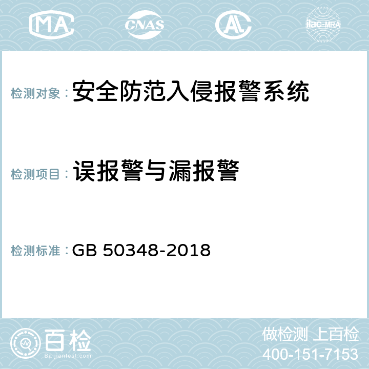誤報警與漏報警 安全防范工程技術標準 GB 50348-2018 9.4.2 表內序號13
