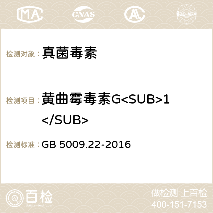 黄曲霉毒素G<SUB>1</SUB> 《食品安全国家标准 食品中黄曲霉毒素B族和G族的测定》 GB 5009.22-2016