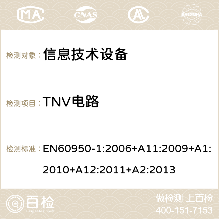 TNV电路 信息技术设备.安全.第1部分:通用要求 EN60950-1:2006+A11:2009+A1:2010+A12:2011+A2:2013 2.3