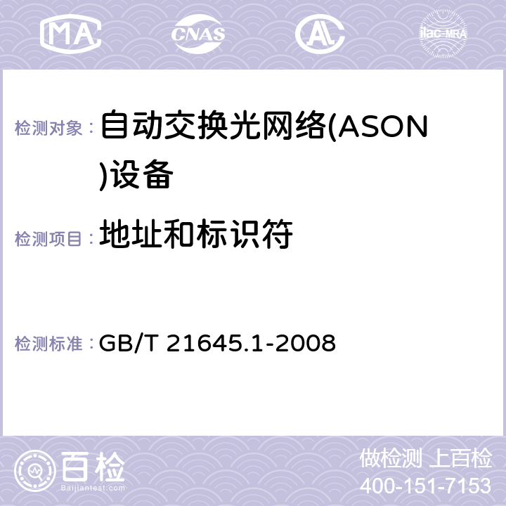 地址和标识符 自动交换光网络（ASON）技术要求第1部分：体系结构与总体要求 GB/T 21645.1-2008 12