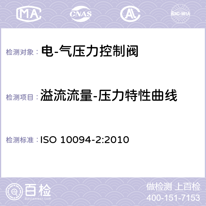 溢流流量-压力特性曲线 气压传动-电·气压力控制阀 第2部分：评定包含在商务文件中的主要特性的测试方法 ISO 10094-2:2010 8.3.3