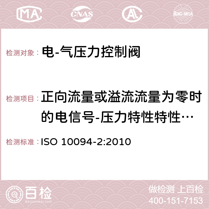 正向流量或溢流流量为零时的电信号-压力特性特性曲线 气压传动-电·气压力控制阀 第2部分：评定包含在商务文件中的主要特性的测试方法 ISO 10094-2:2010 7.3.1