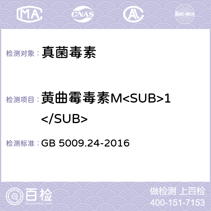 黄曲霉毒素M<SUB>1</SUB> 《食品安全国家标准 食品中黄曲霉毒素M族的测定》 GB 5009.24-2016