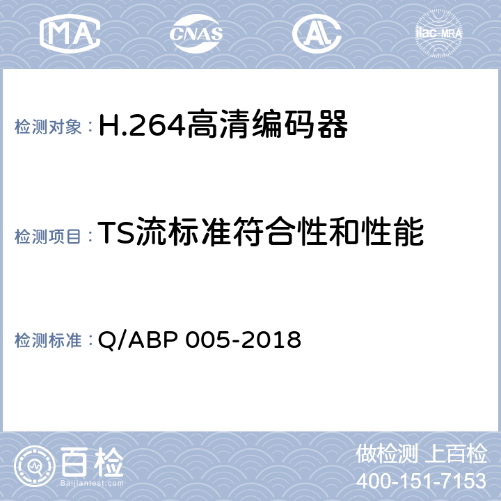 TS流标准符合性和性能 H.264高清编码器技术要求和测量方法 Q/ABP 005-2018 5.4