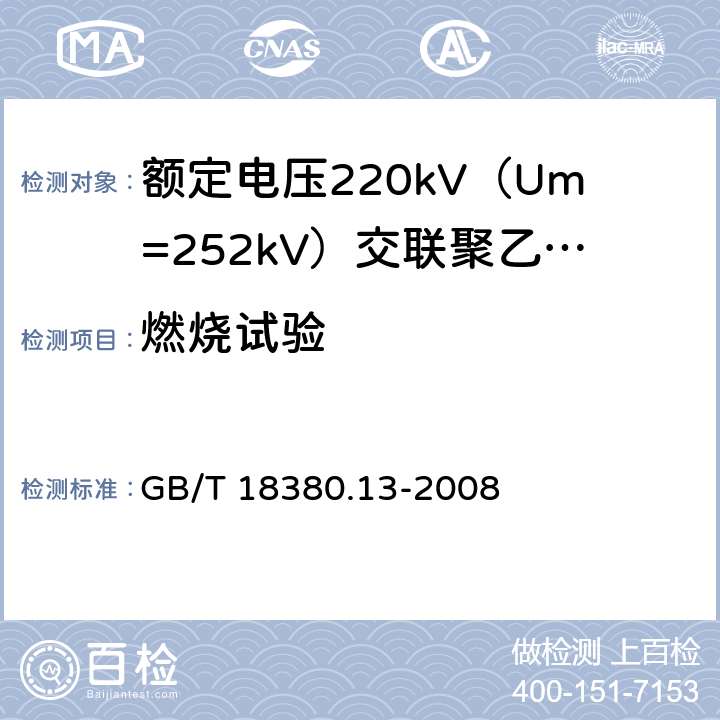 燃烧试验 GB/T 18380.13-2008 电缆和光缆在火焰条件下的燃烧试验 第13部分:单根绝缘电线电缆火焰垂直蔓延试验 测定燃烧的滴落(物)/微粒的试验方法