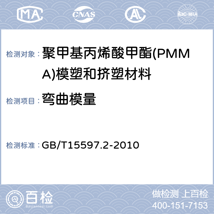 弯曲模量 塑料 聚甲基丙烯酸甲酯（PMMA）模塑和挤塑材料 第2部分：试样制备和性能测定 GB/T15597.2-2010 表4