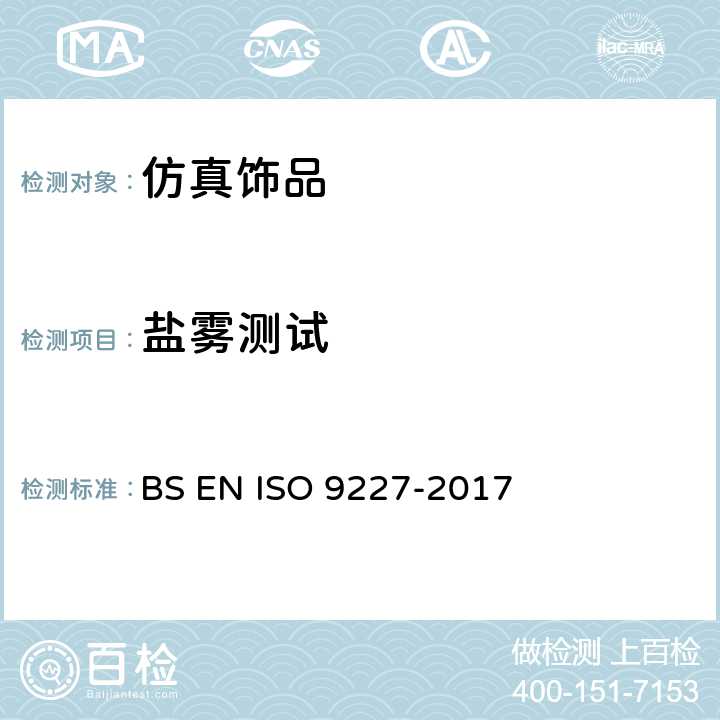 盐雾测试 BS EN ISO 9227-2017 人造大气腐蚀试验.盐雾试验 