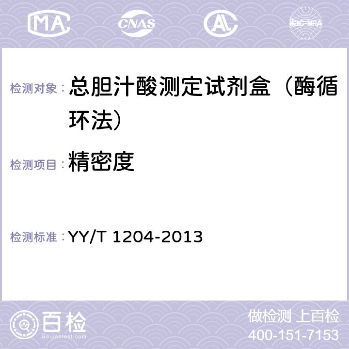 精密度 总胆汁酸测定试剂盒（酶循环法） YY/T 1204-2013 4.7
