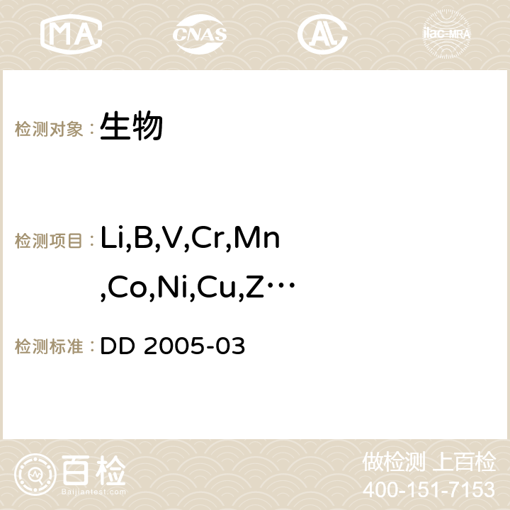 Li,B,V,Cr,Mn,Co,Ni,Cu,Zn,As,Rb,Sr,Mo,Cd,Cs,Ba,Tl,Pb,Th 生态地球化学评价样品分析技术要求  DD 2005-03