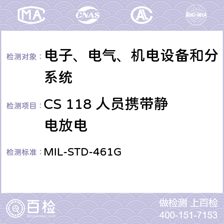 CS 118 人员携带静电放电 设备和子系统电磁兼容特性控制要求 MIL-STD-461G 5.16