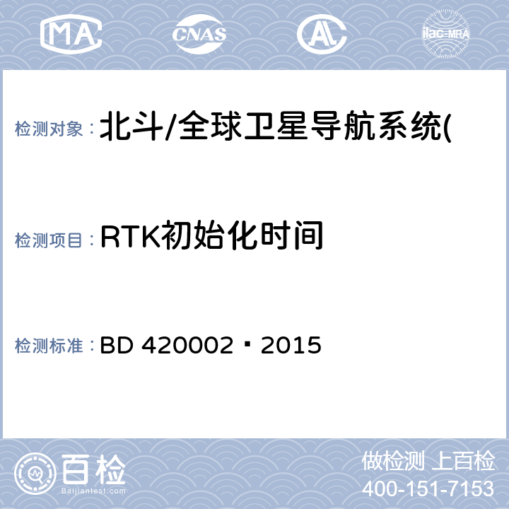 RTK初始化时间 北斗/全球卫星导航系统(GNSS)测量型OEM 板性能要求及测试方法 BD 420002—2015 5.6