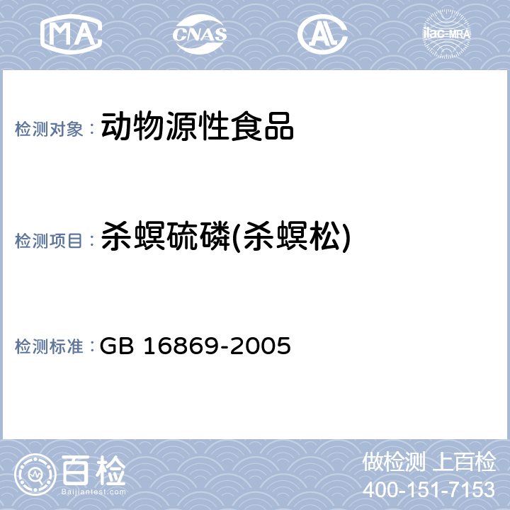 杀螟硫磷(杀螟松) 鲜、冻禽产品(附录A 动物性食品中有机磷农药多组分残留量的测定) GB 16869-2005