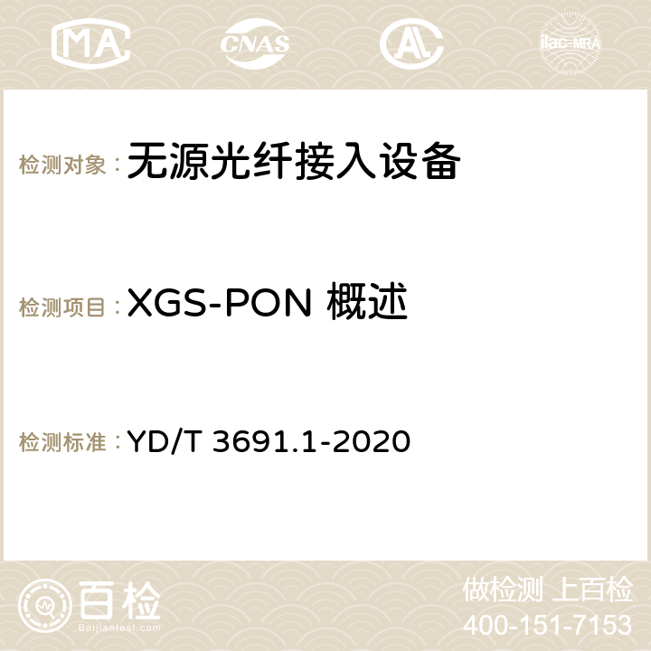 XGS-PON 概述 YD/T 3691.1-2020 接入网技术要求 10Gbit/s对称无源光网络（XGS-PON） 第1部分：总体要求