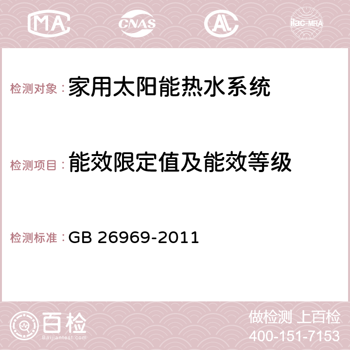 能效限定值及能效等级 《家用太阳能热水系统能效限定值及能效等级》 GB 26969-2011