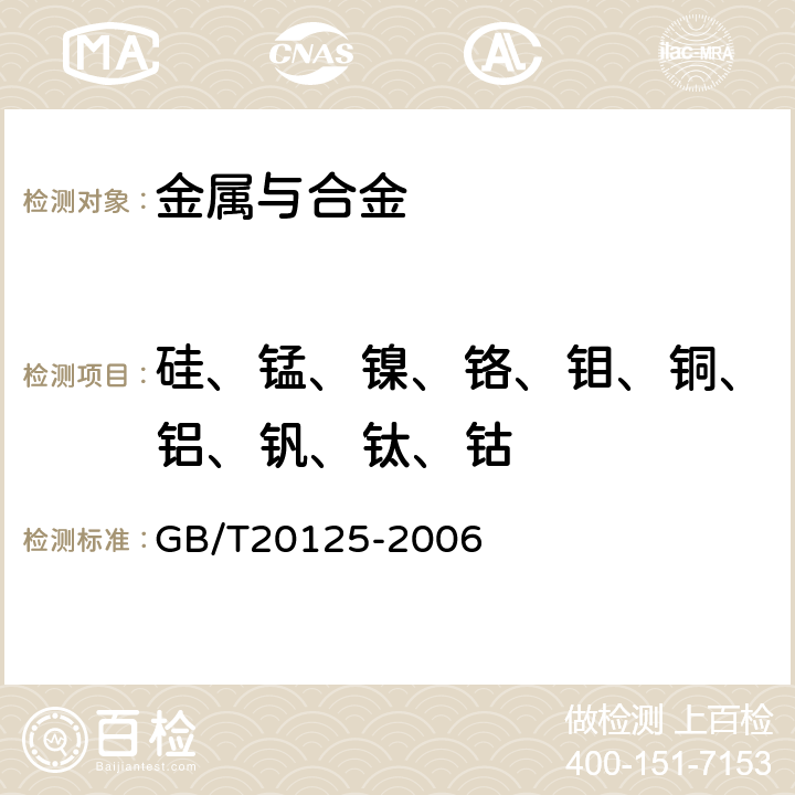 硅、锰、镍、铬、钼、铜、铝、钒、钛、钴 低合金钢 多元素含量的测定电感耦合等离子发射光谱法 GB/T20125-2006