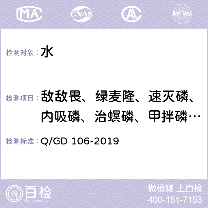 敌敌畏、绿麦隆、速灭磷、内吸磷、治螟磷、甲拌磷、α-六六六、六氯苯、乐果、β-六六六、莠去津、五氯硝基苯、扑灭津、γ-六六六、杀螟腈、特丁硫磷、二嗪磷、百菌清、乙拌磷、δ-六六六、异稻瘟净、乙草胺、甲基毒死蜱、甲基对硫磷、甲草胺、七氯、杀螟硫磷、马拉硫磷、异丙甲草胺、 地下水 68种农药的测定 气相色谱-质谱法 Q/GD 106-2019