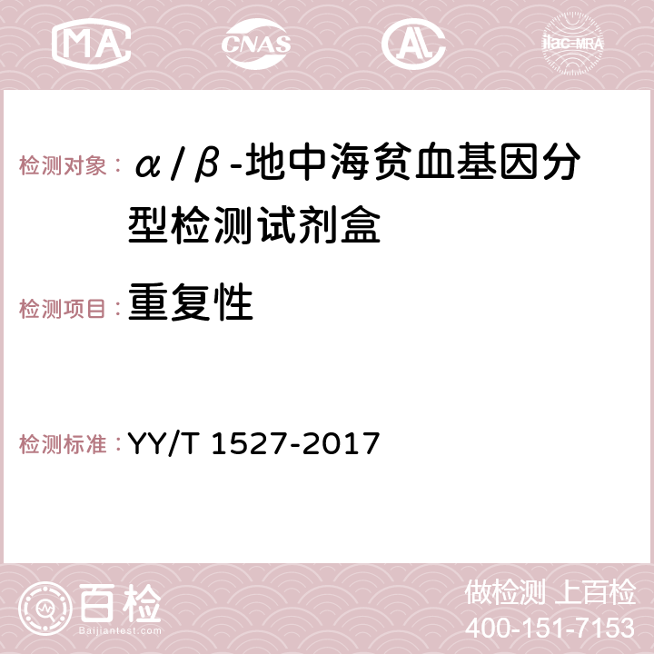 重复性 YY/T 1527-2017 α/β-地中海贫血基因分型检测试剂盒