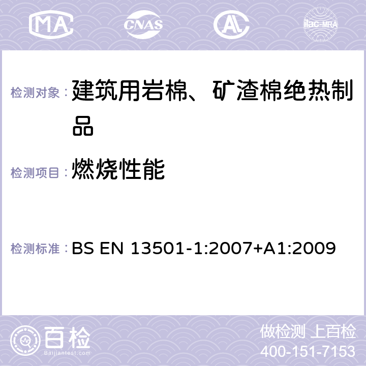 燃烧性能 BS EN 13501-1:2007 建材和建筑构件的分级 第一部分：对火反应分级 +A1:2009