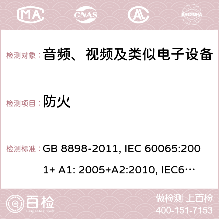 防火 音频、视频及类似电子设备 安全要求 GB 8898-2011, IEC 60065:2001+ A1: 2005+A2:
2010, IEC60065:
2014
EN 60065:2002 +A1:2006+A11:2008 +A2:2010+A12:2011,
EN 60065:2014 20