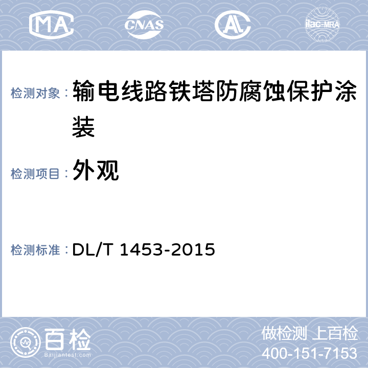 外观 输电线路铁塔防腐蚀保护涂装 DL/T 1453-2015 9.4.1
