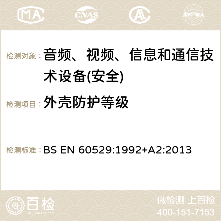 外壳防护等级 BS EN 60529:1992 （IP代码） +A2:2013 第4-5,9-13章