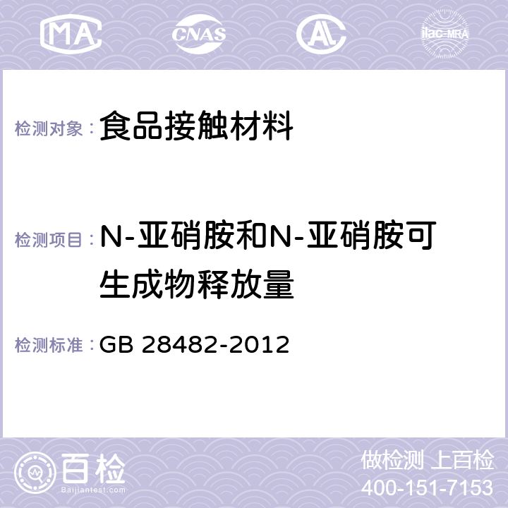 N-亚硝胺和N-亚硝胺可生成物释放量 婴幼儿安抚奶嘴的安全要求 GB 28482-2012 8.6, 9.4, 附录D