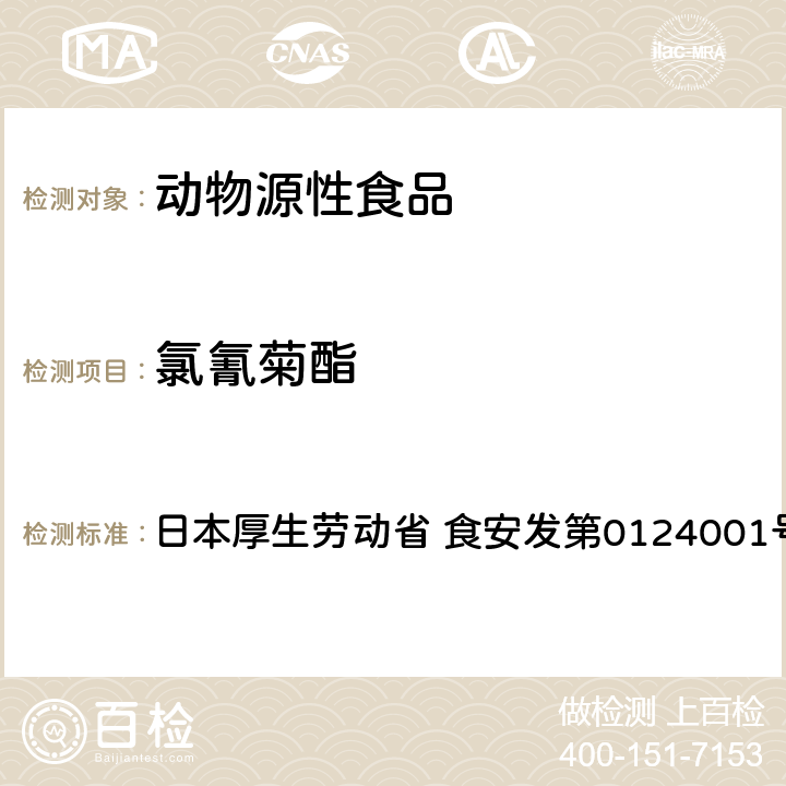 氯氰菊酯 食品中农药残留、饲料添加剂及兽药的检测方法 GC/MS多农残一齐分析法（畜水产品） 日本厚生劳动省 食安发第0124001号