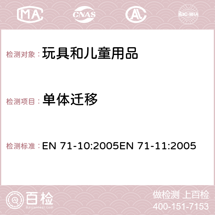 单体迁移 欧洲玩具安全标准 第10部分:有机化合物的样品准备和提取第11部分:有机化合物的分析方法 EN 71-10:2005EN 71-11:2005 表2D,6,5.5