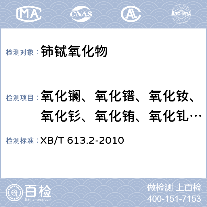 氧化镧、氧化镨、氧化钕、氧化钐、氧化铕、氧化钆、氧化镝、氧化钬、氧化铒、氧化铥、氧化镱、氧化镥、氧化钇 铈铽氧化物化学分析方法 第2部分：氧化镧、氧化镨、氧化钕、氧化钐、氧化铕、氧化钆、氧化镝、氧化钬、氧化铒、氧化铥、氧化镱、氧化镥和氧化钇量的测定 电感耦合等离子体发射光谱法 XB/T 613.2-2010