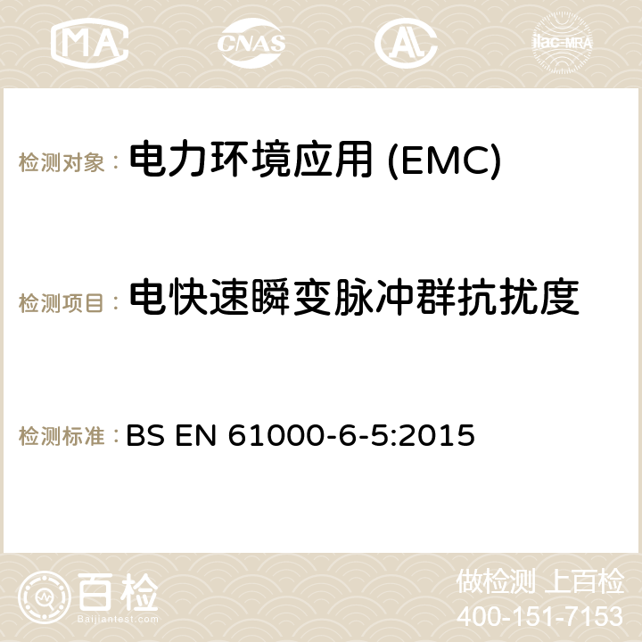 电快速瞬变脉冲群抗扰度 电磁兼容性(EMC).第6-5部分:通用标准.发电站抗扰性和分电站环境 BS EN 61000-6-5:2015