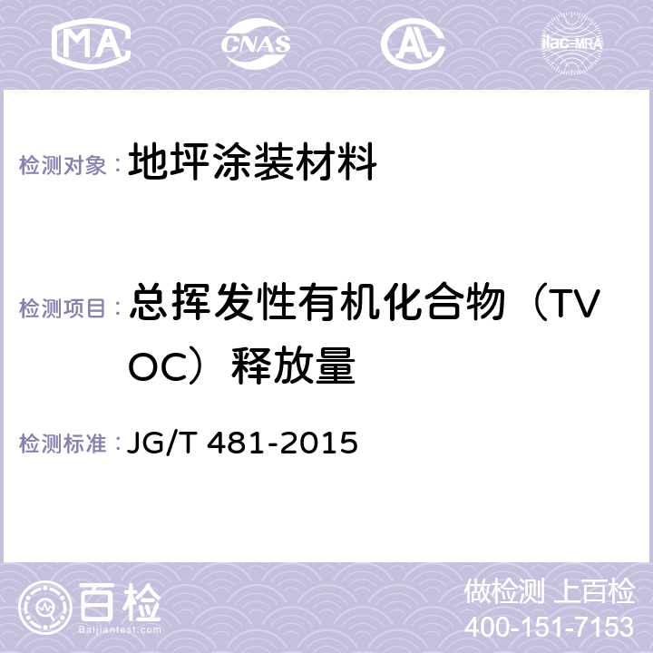 总挥发性有机化合物（TVOC）释放量 《低挥发性有机化合物(VOC)水性内墙涂覆材料》 JG/T 481-2015 7.3