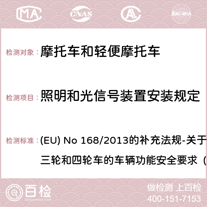 照明和光信号装置安装规定 附件IX 照明和光信号装置安装、包括照明装置自动开启适用要求 (EU) No 168/2013的补充法规-关于两轮、三轮和四轮车的车辆功能安全要求 (EU) No 3/2014