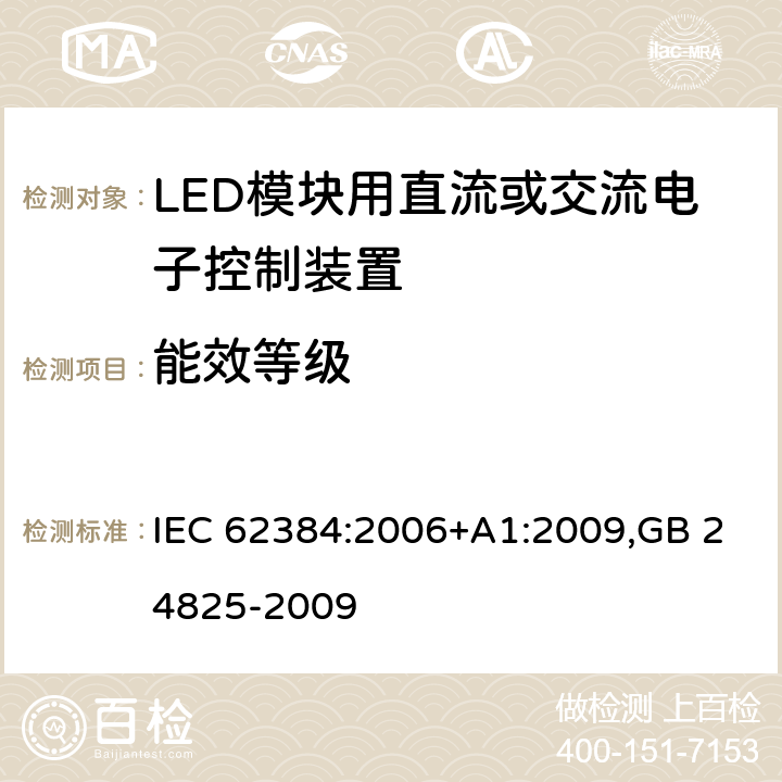 能效等级 LED模块用直流或交流电子控制装置　性能要求 IEC 62384:2006+A1:2009,GB 24825-2009 13