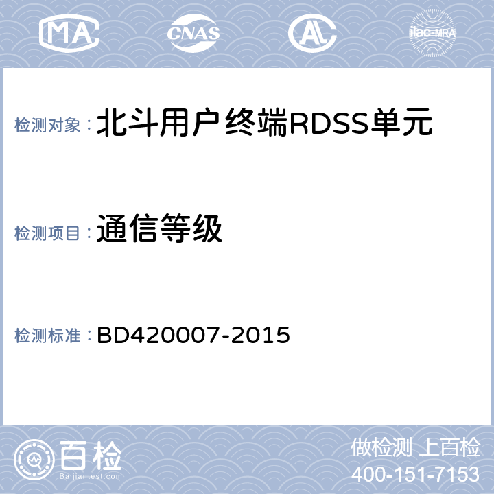 通信等级 北斗用户终端RDSS单元性能要求及测试方法 BD420007-2015 5.4.7