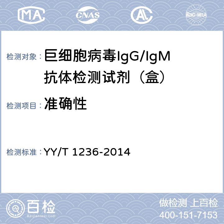 准确性 YY/T 1236-2014 巨细胞病毒IgG/IgM抗体检测试剂(盒)