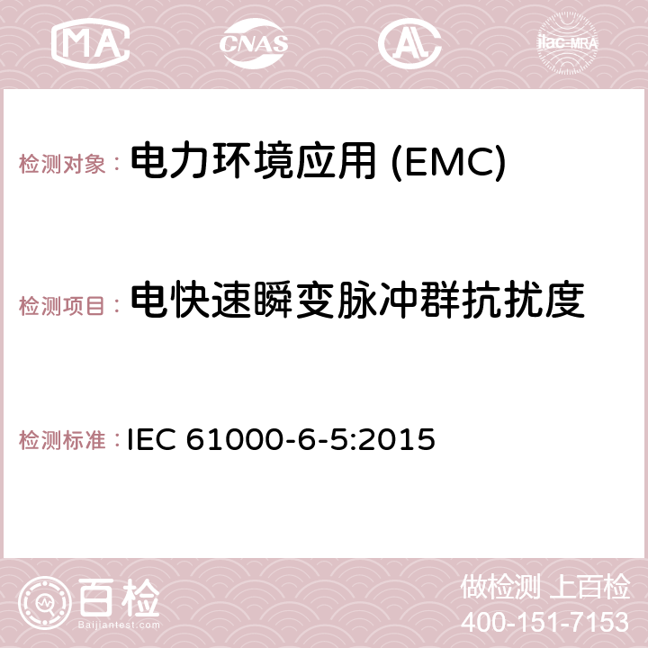 电快速瞬变脉冲群抗扰度 电磁兼容性(EMC).第6-5部分:通用标准.发电站抗扰性和分电站环境 IEC 61000-6-5:2015