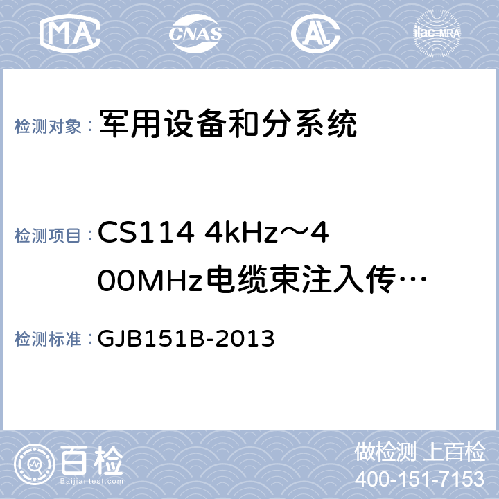 CS114 4kHz～400MHz電纜束注入傳導敏感度 軍用設備和分系統電磁發射和敏感度要求與測量 GJB151B-2013 5.16