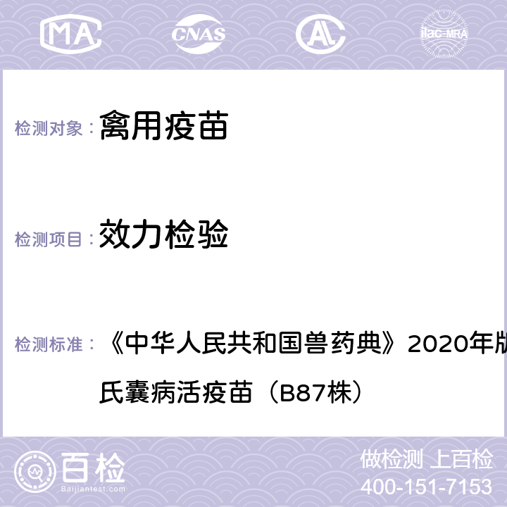 效力检验 效力检验 《中华人民共和国兽药典》2020年版三部 鸡传染性法氏囊病活疫苗（B87株）