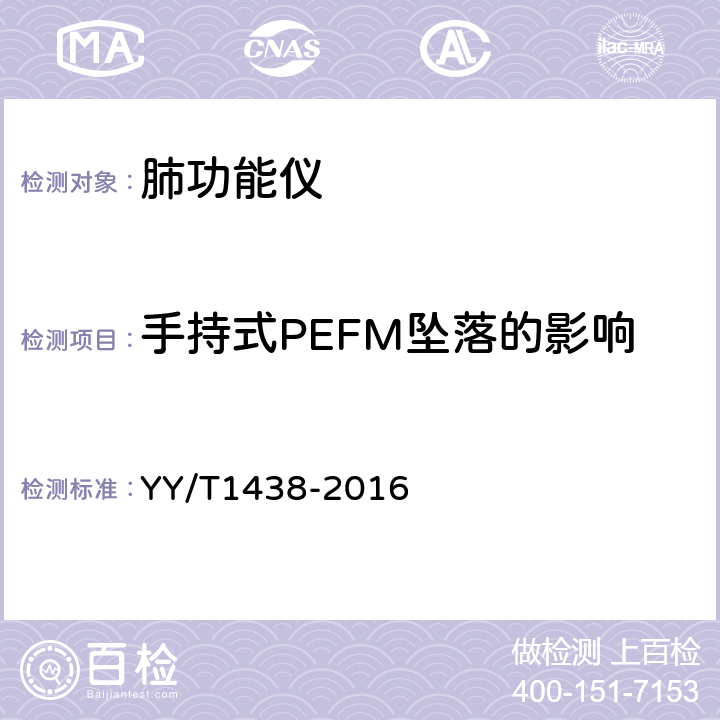 手持式PEFM坠落的影响 YY/T 1438-2016 麻醉和呼吸设备 评价自主呼吸者肺功能的呼气峰值流量计