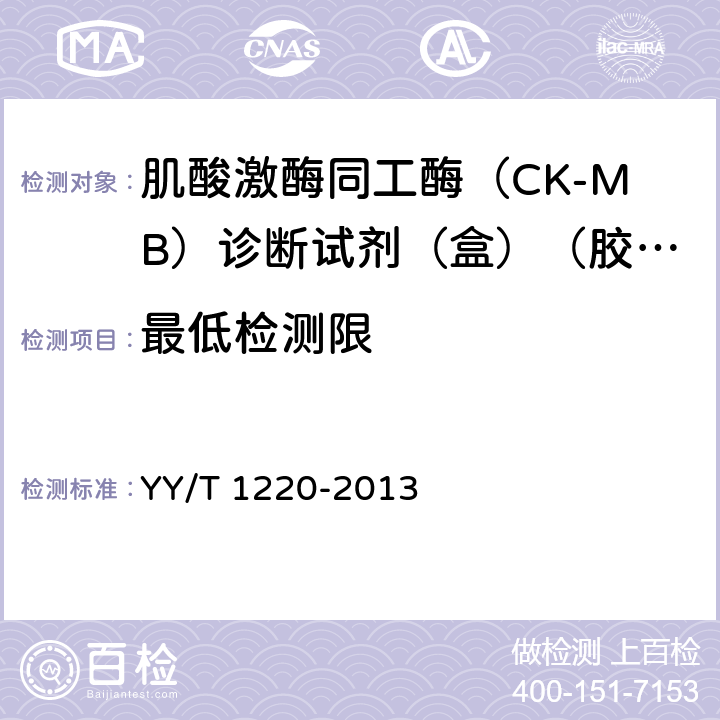 最低检测限 肌酸激酶同工酶（CK-MB）诊断试剂（盒）（胶体金法） YY/T 1220-2013 4.5