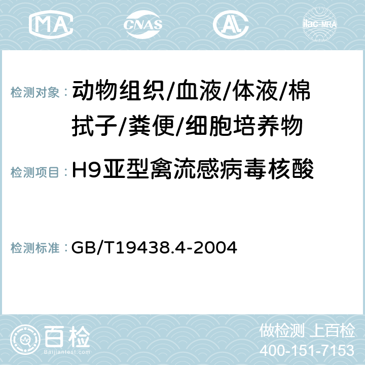 H9亚型禽流感病毒核酸 禽流感病毒H9亚型荧光RT-PCR检测方法 GB/T19438.4-2004