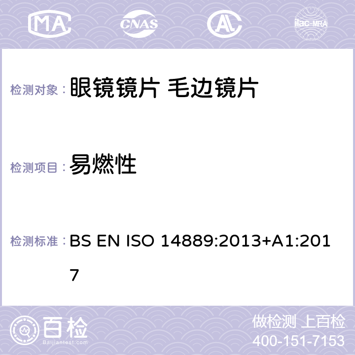 易燃性 眼科光学-眼镜镜片-毛边镜片基本要求 BS EN ISO 14889:2013+A1:2017 5.2