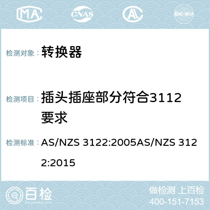 插头插座部分符合3112要求 转换器测试方法 AS/NZS 3122:2005
AS/NZS 3122:2015 22