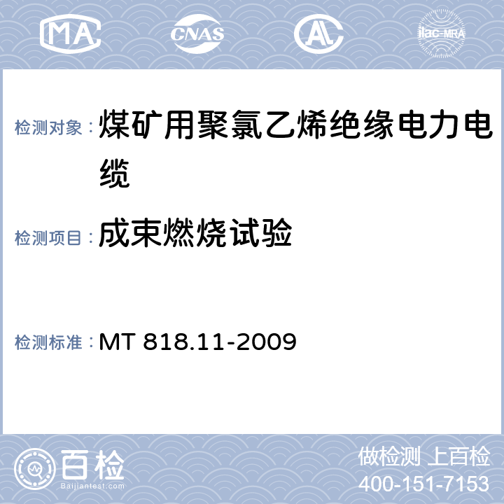 成束燃烧试验 《煤矿用电缆 第11部分:额定电压10kV及以下固定敷设电力电缆一般规定》 MT 818.11-2009 6.4.5